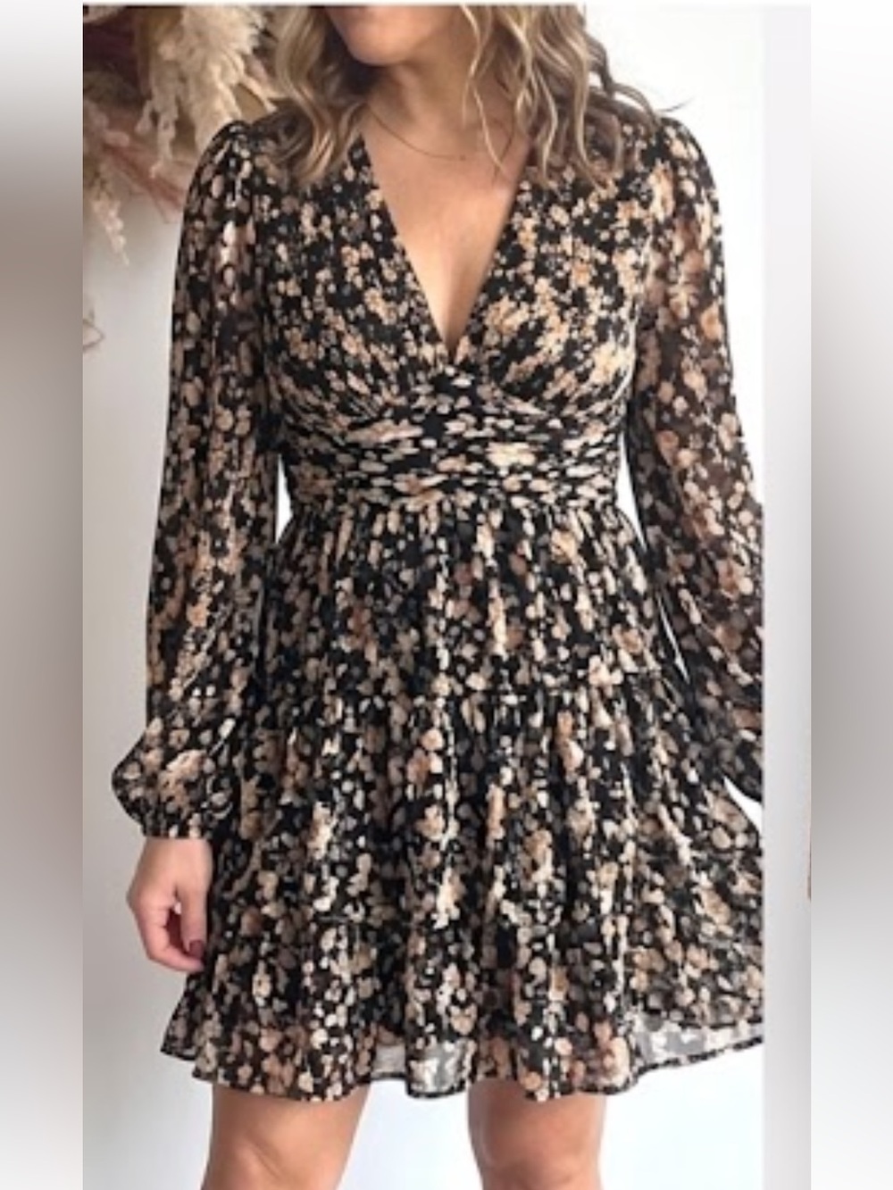 🍻🛒🍕🪻By Together Boho Mini Dress Flowy Feminine Tiered Skirt Sash WaistlineCLOSEO